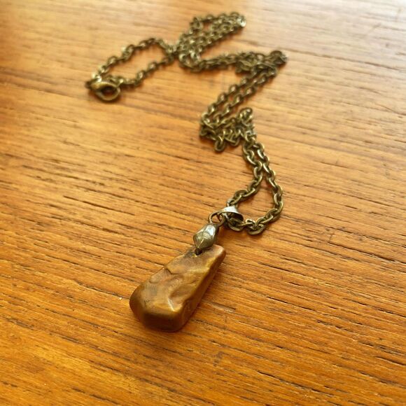 Tan Brown Raw Mookaite Jasper Stone Pendant Necklace Antique Bronze Chain - Picture 6 of 7